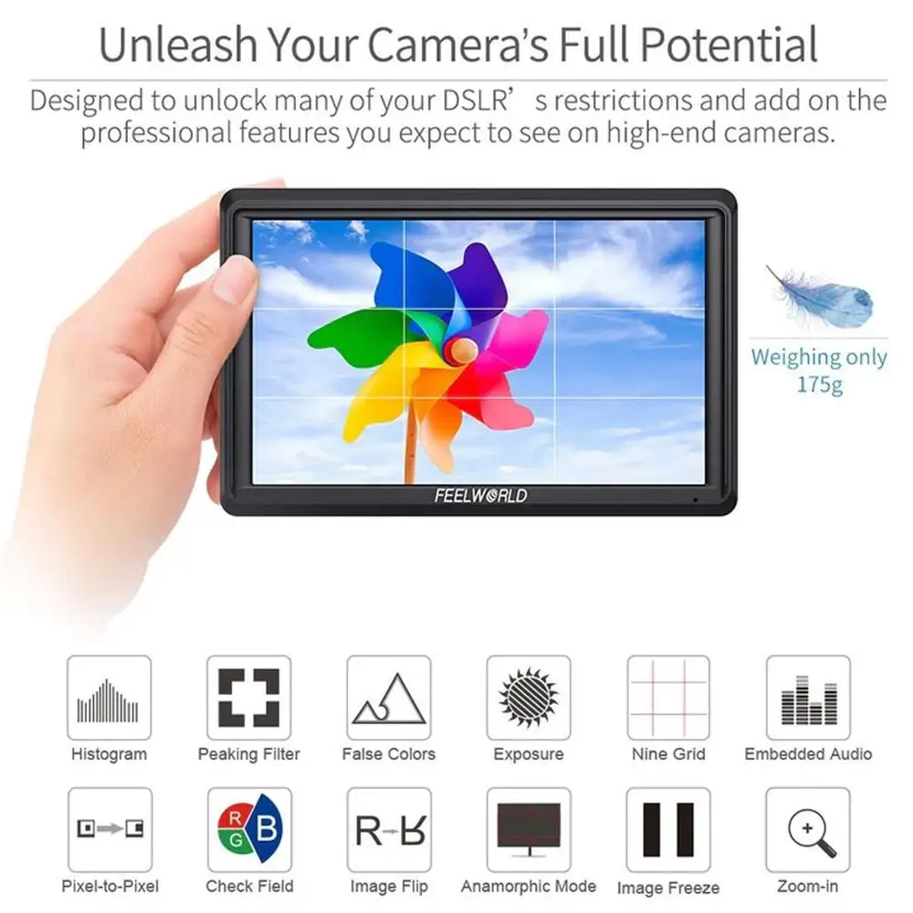 S55 5.5 Inch DSLR Camera Field Monitor Focus Assist Small HD 1280x720 IPS with 8