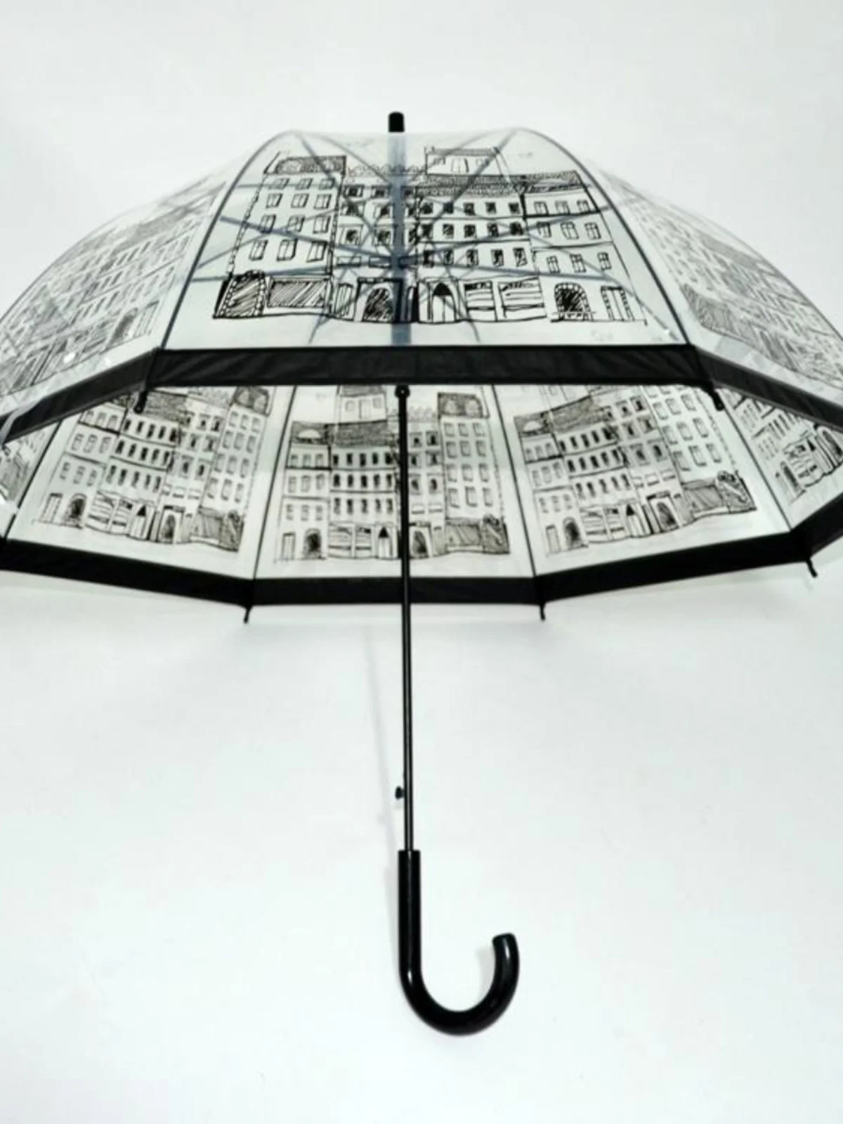 Transparent Long-Handled Auatic Umbrella Briti Sle Architecture Creative Retro Sunny Rain Umbrella for Women Home Use