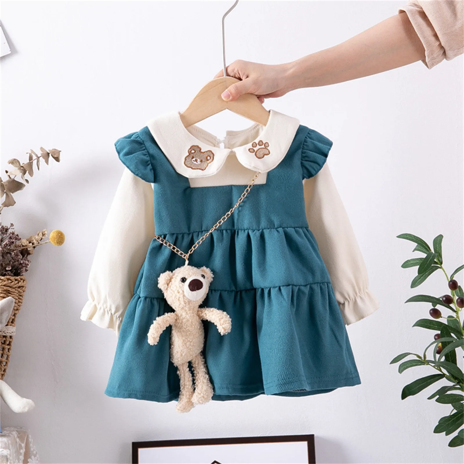 Esho 1-5T Toddler Girls Dress Kids Square Neck Dresses Long Sleeve Vintage  Ruffle Casual Clothes Fall/Winter Outfits