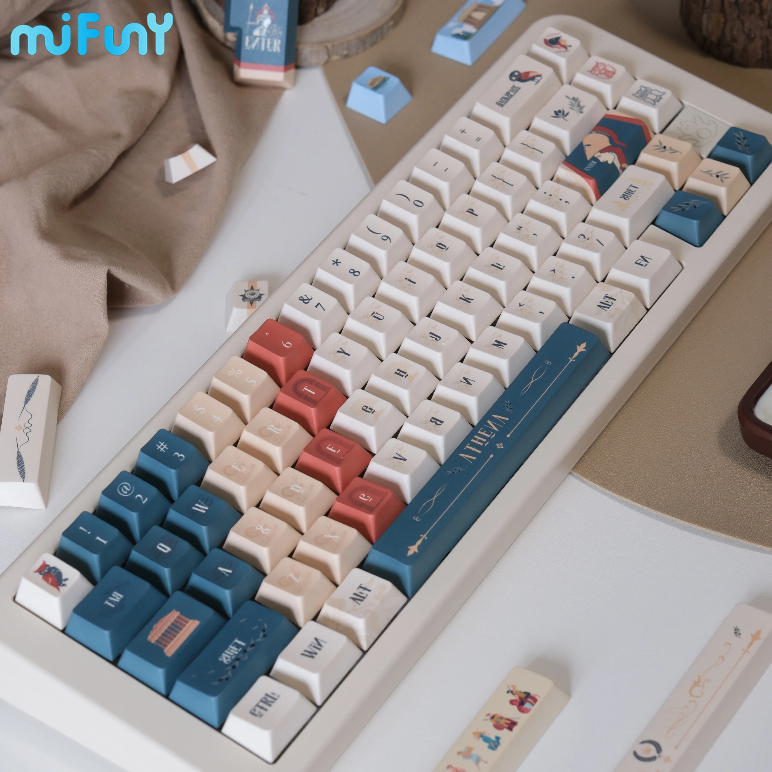 

Mifuny Athena Key Cap Original Custom Keycap Dry Subbed PBT Key Caps Cherry Profile Keycaps Ergonomic for Mechanical Keyboard