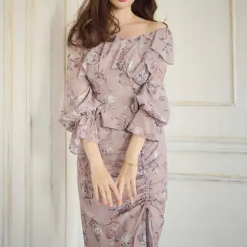 모래 일본 패션 샤오 슈양 요리 그녀의 프릴 프린트 셔츠 + 스커트 투피스 세트 1223308062