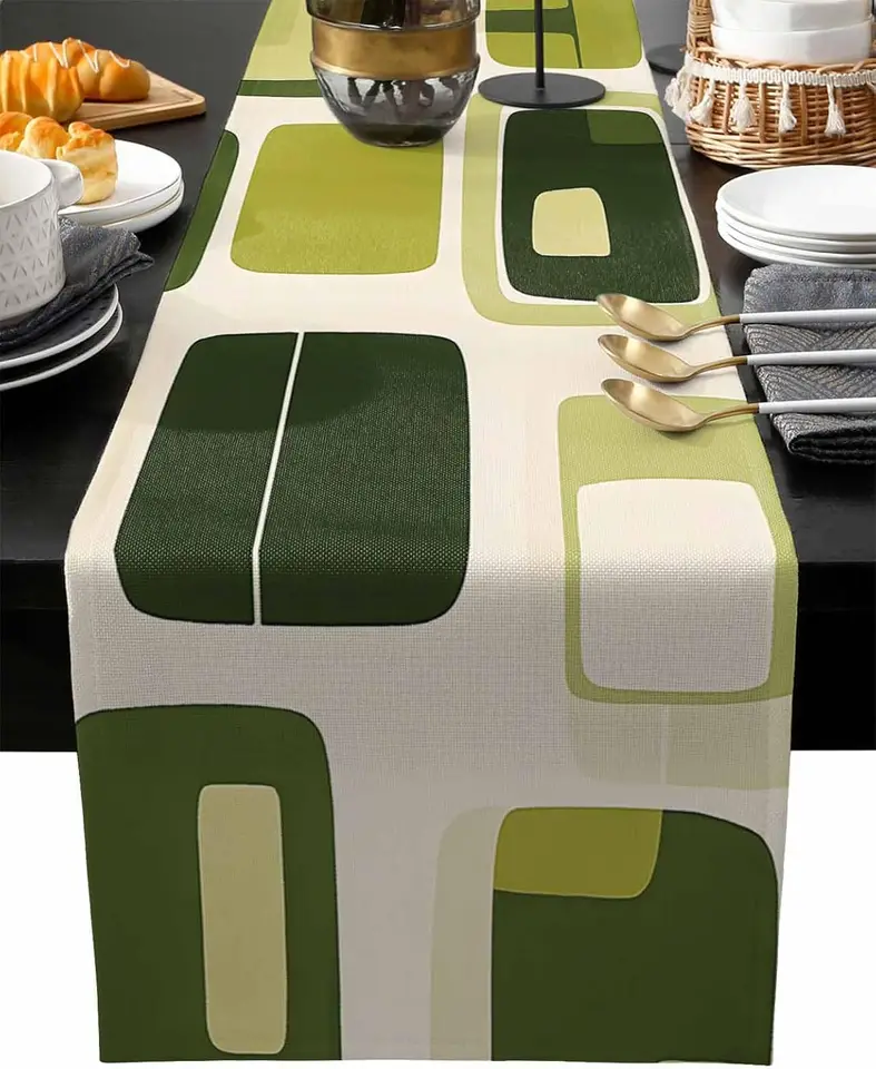Runner Da Tavola In Lino Verde Salvia – Stile Boho 30x140 Cm Per Cucina E Feste