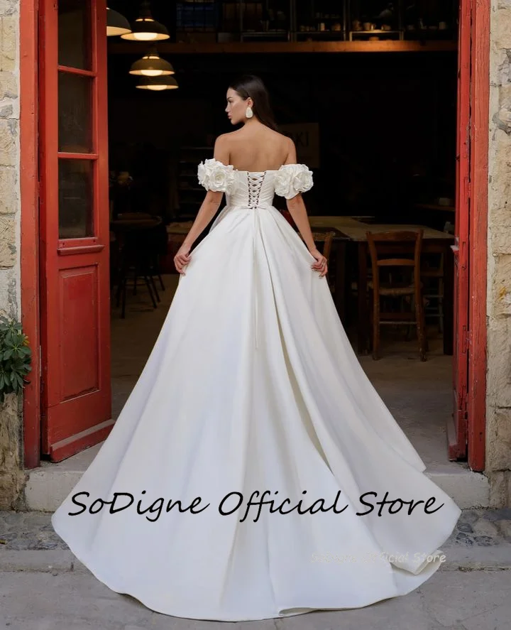 SoDigne Modern Satin Wedding Dresses Sweetheart A-line Elegant Bridal Dress Boho Split Lace Up Wedding Gown Robe De Mairee 14