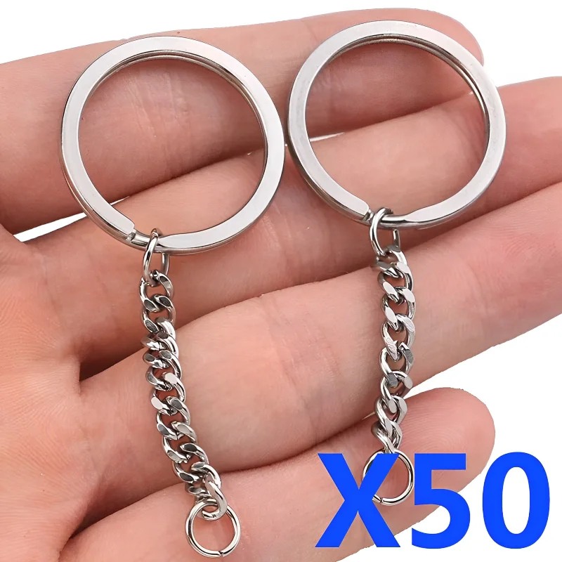 

50Pcs Silver Plated Metal Blank Keyring Keychain Split Ring Keyfob Key Holder Rings Women Men DIY Key Chain Key Ring Accessories