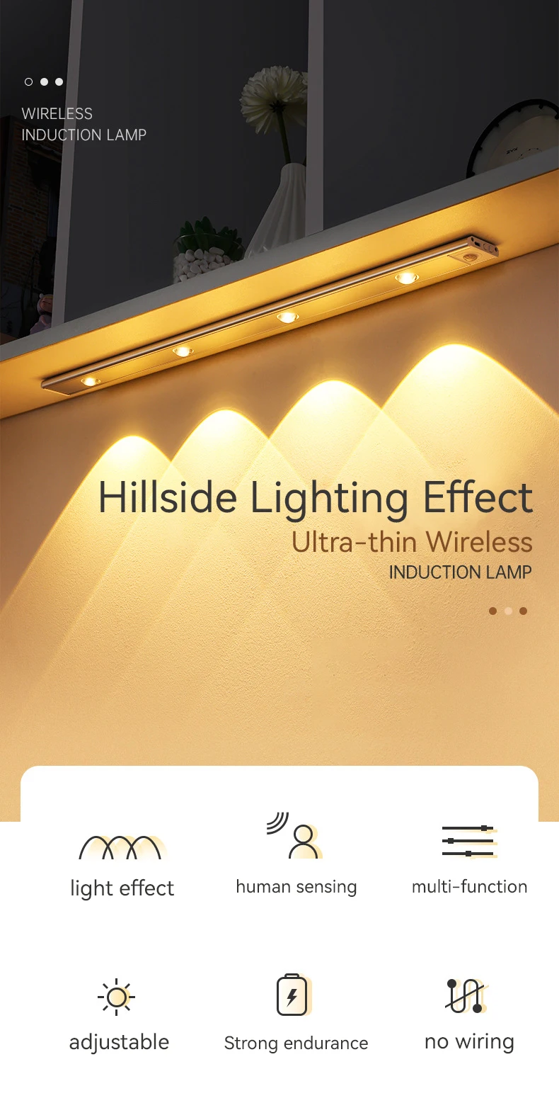 Description Picture 2 of itemLED Light Under Cabinet Lights Motion Sensor USB Rechargeable Dimmable Wireless Magnetic Night Light Home Appliance