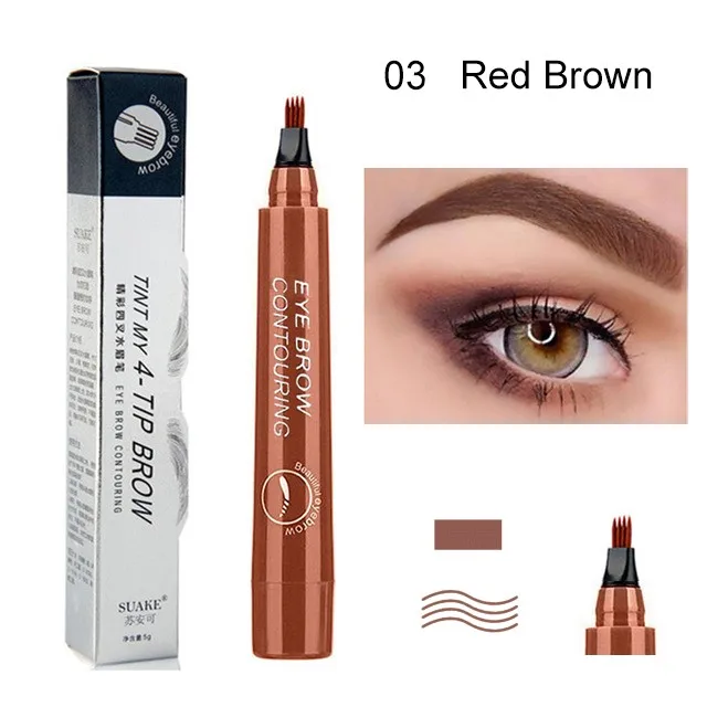 4 Points Eyebrow Pen Tattoo 5 Color Liquid Microblading Blade Fork Tip Brow Pencil Waterproof Gel Long Lasting Makeup Goth Henna Red Brown