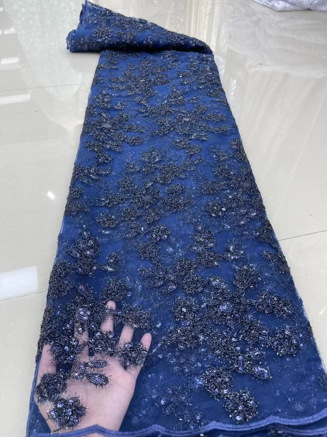

Кружево с блестками Нигерии 2022 высококачественное кружево 5 ярдов темно-синяя африканская кружевная ткань из органзы кружевная французская кружевная ткань для пошива платья