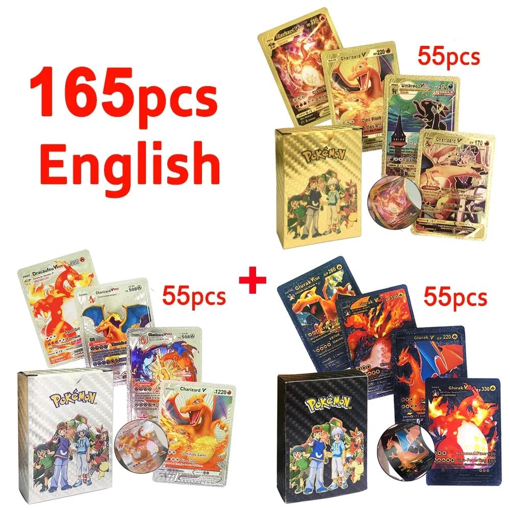 thumbnail image 1 of Card English Spanish French German Gold Colorful Vmax GX EX V Cards Pikachu Charizard Rare Collection Battle Gifts Toys, 1 of 5