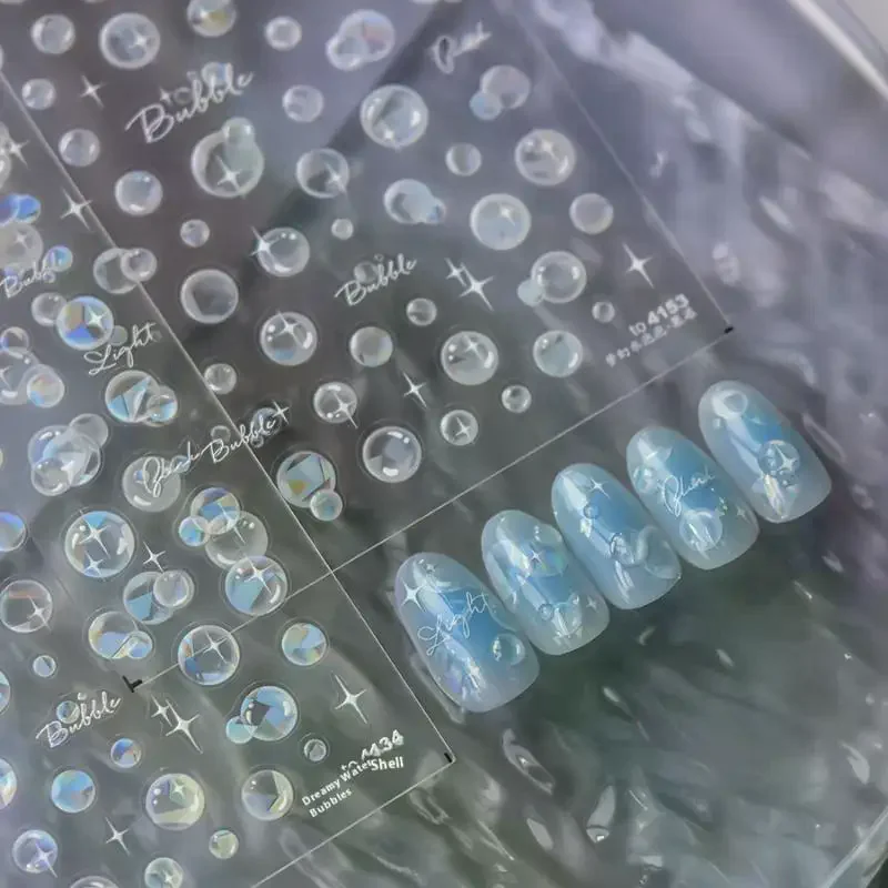 Summer Shiny Blowing Bubble Nail Decorations Nail Art Stickers 5D Shell Light Bubble Transfer Slider Sticker DIY Manicure Decals