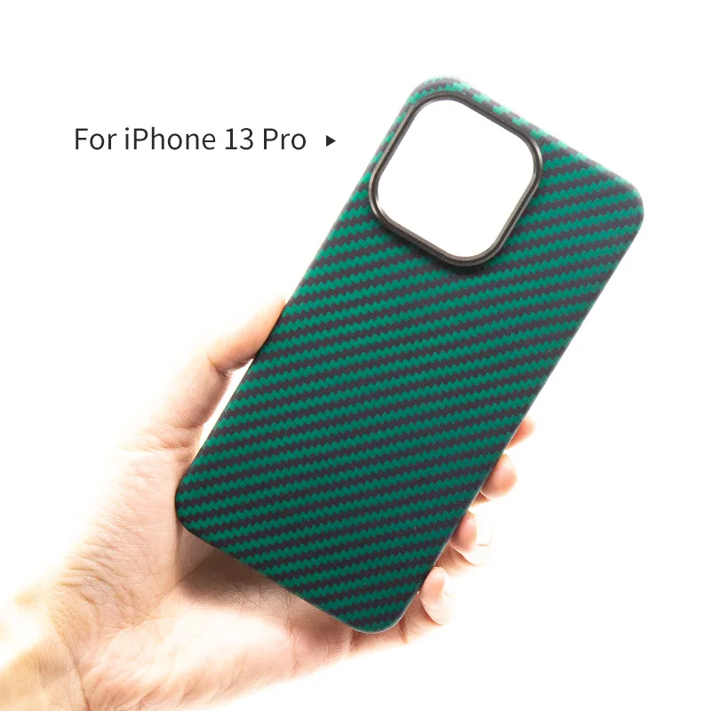 Green iphone 13 pro cases Luxury Carbon Fiber smartphone coque Hard