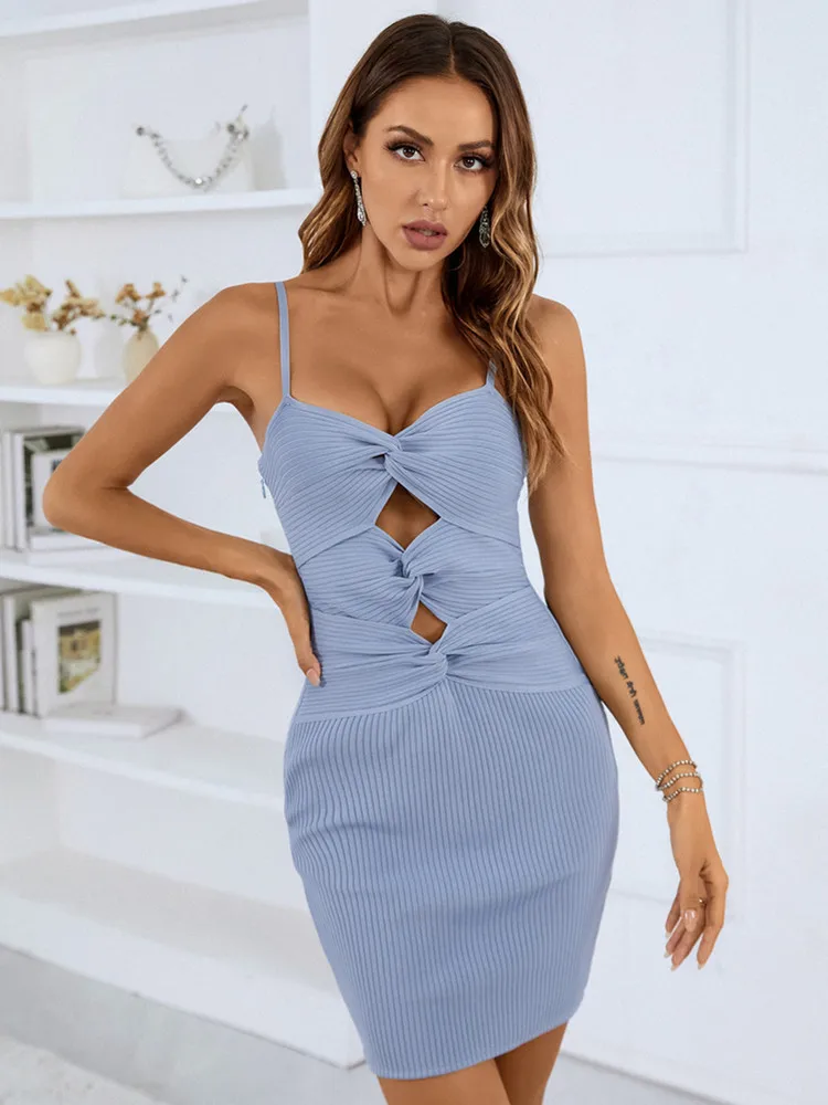 

Women Summer High Quality Rib Bandage Dress Sexy Sleeveless Key Hole Mini Bodycon Dresses Celebrity Evening Club Party Going Out