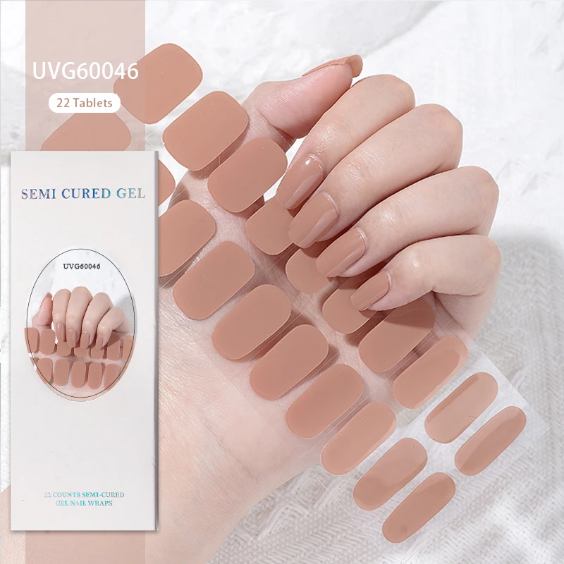 22Tips Nude Semi-Cured Gel Nail Patch Slider Adhesive Waterproof Long Lasting Aurora Full Cover Gel Nail Stickers UV Lamp Needed 2