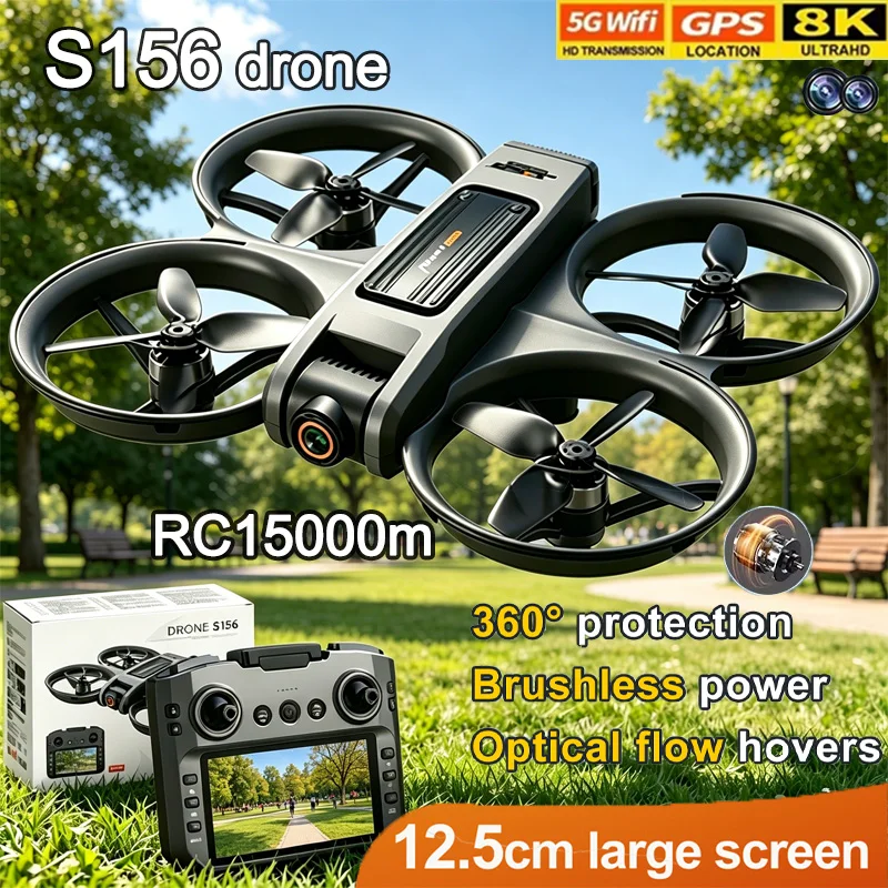 S156 8K Pocket Selfie Drone Brushless Motor with 4.5" Screen Remote Controller