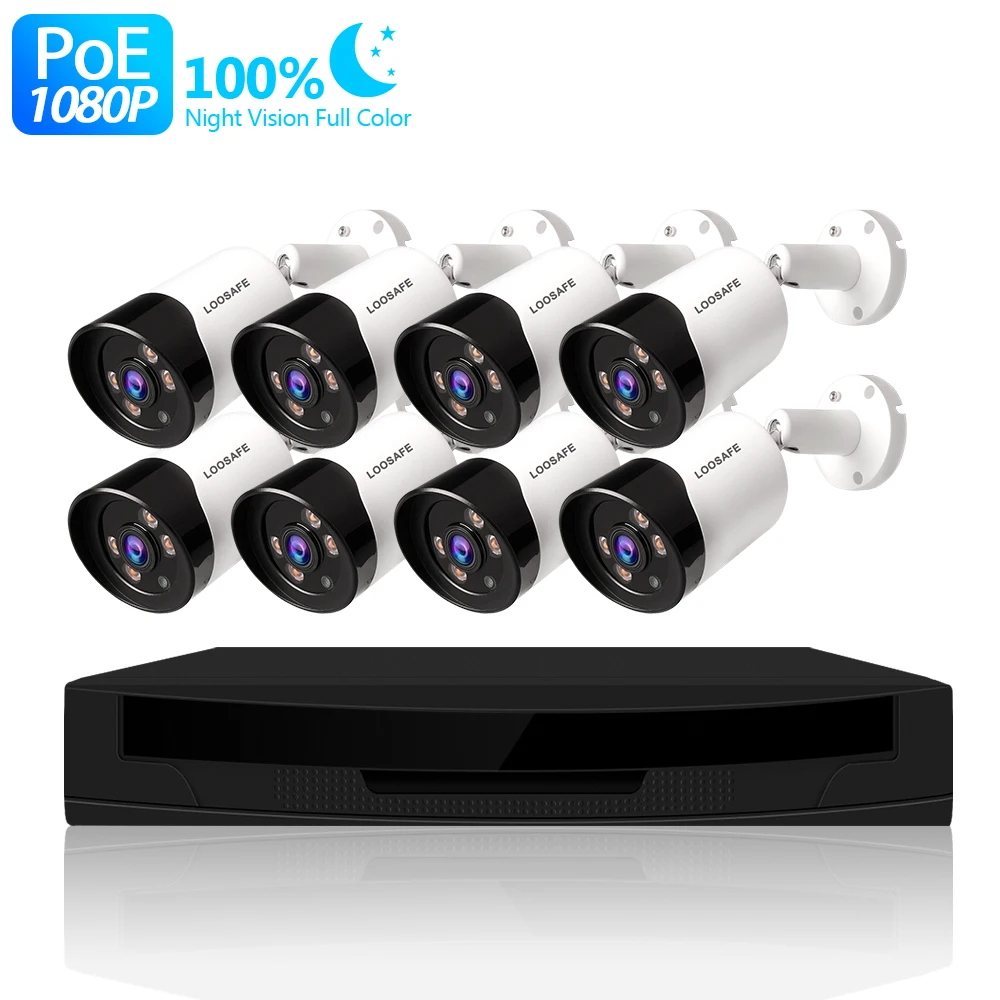 

LOOSAFE C03 Outdoor 1080P Security CCTV Camera System Wifi Network 8CH POE 2MP IP NVR Kits