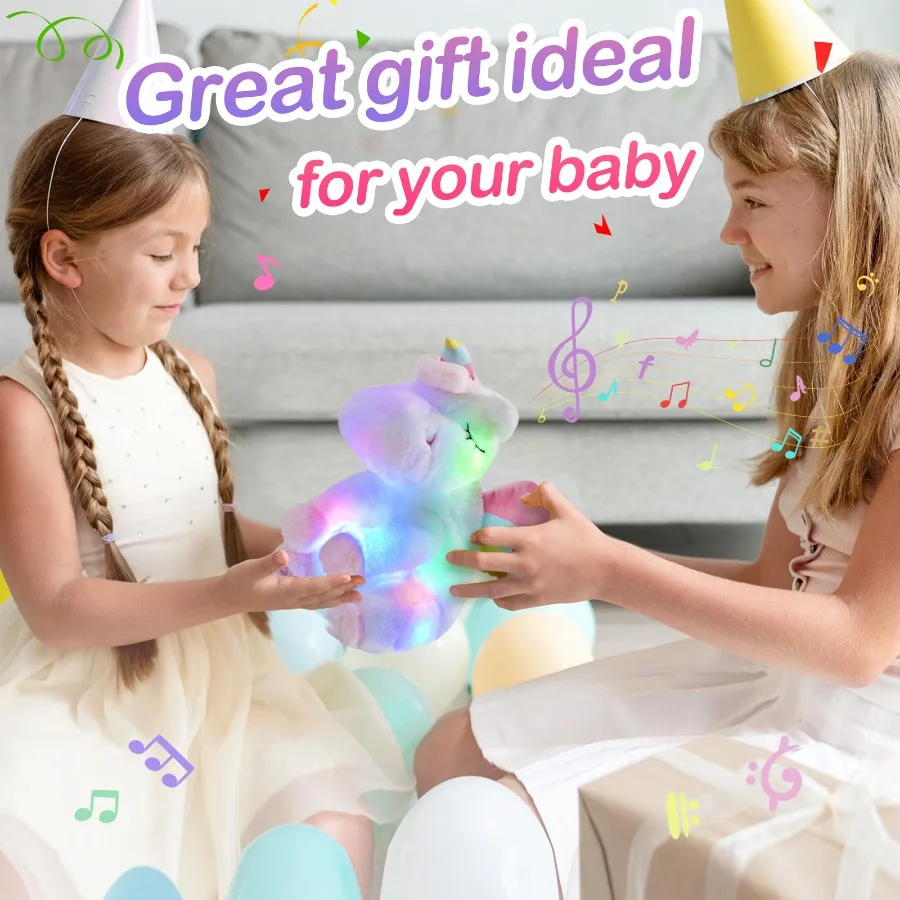 Plush toy LED Rainbow unicorn doll toys Animal soft music Plush doll Stuffed sleeping unicorn Gift for Girls kids room Bed pillow Birthday