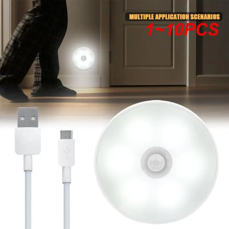 

1~10PCS Motion Sensor Night Light Intelligent Body Light Sensor USB Charging Night Lamp Bedroom Use For Kitchen Bathroom Closet