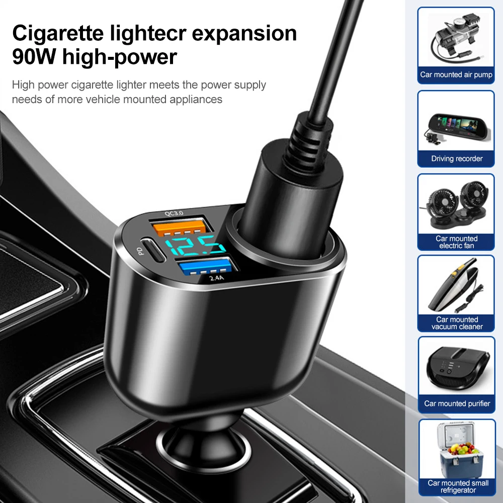 

Car Cigarette Lighter Conversion Plug Expansion Interface Fast Car Charging Intelligent Shunt Suitable For HuaWei IPhone Samsung