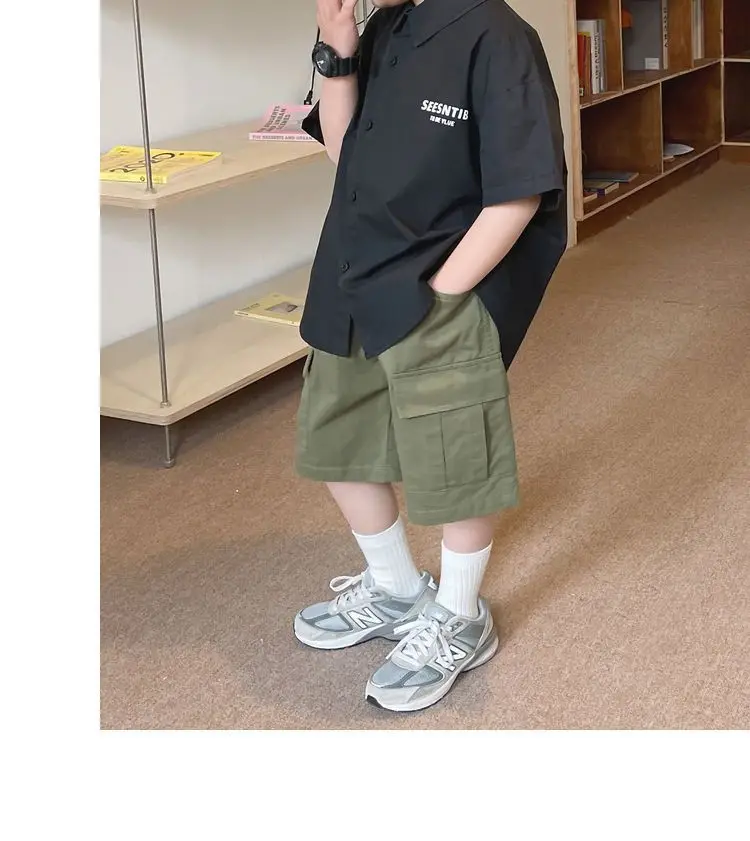 3-13year Children Shorts Teenager Boys Shorts Summer Kids Knee Length Straight Shorts Boys Linen Cotton Capris Track Pant Casual