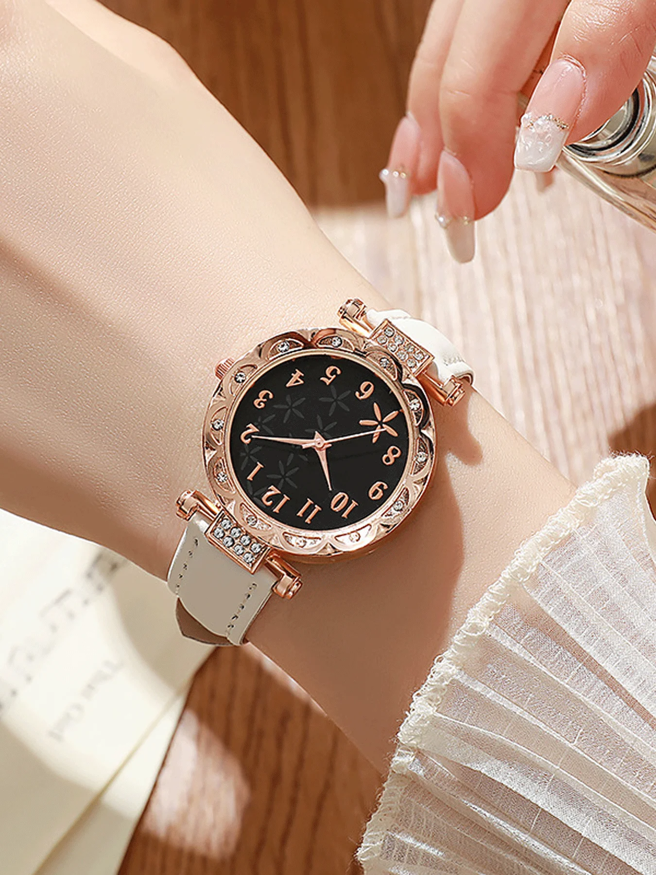 2-piece casual starfish dial rose gold women's watch electronic belt watch women's set