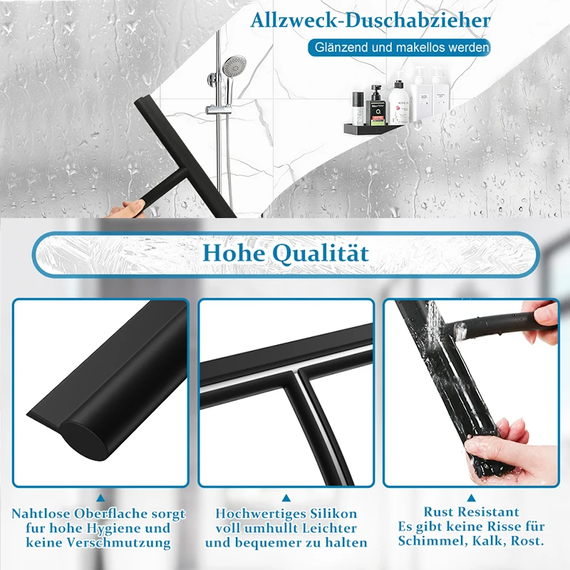 Glass Silicone Wiper Shower Screen Squeegee with Stainless Steel Core Silicone Hook 21/28CM for Shower Doors, Windows