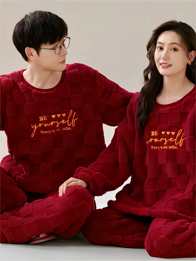 Pajamas Christmas Couple Night Dress Women Sleepwear Pajama Set Red Loungewear Men Warm Large Size New In Free Delevery Kigurumi