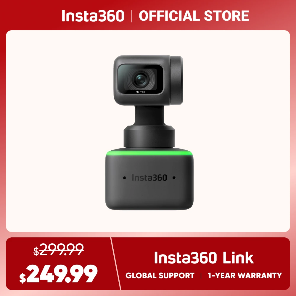 Insta360 Link-Webcam 4K Con Sensore Da 1/2 ", Monitoraggio Ai, Controllo Gestuale, Hdr, Microfoni Con Cancellazione Del Rumore, Modalità Specializzate