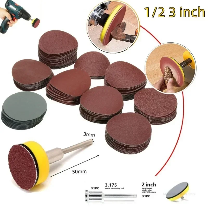 

Inch Grit For Pad Wood Tool Paper Abrasive 102/52pcs Discs Kit 1/2/3 Rotary Sanding Polish Wheel Flocking Sanding Set Dremel