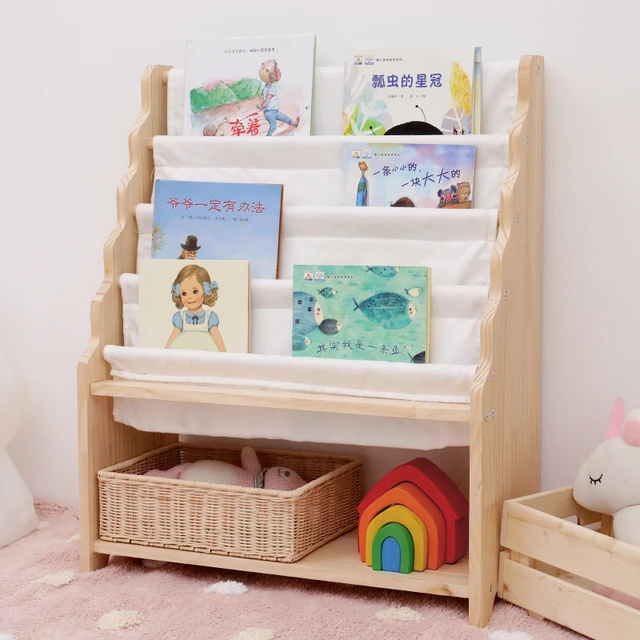 Estantería Montessori de 4 estantes para niños, estante de libros de madera  para niños, eslinga de