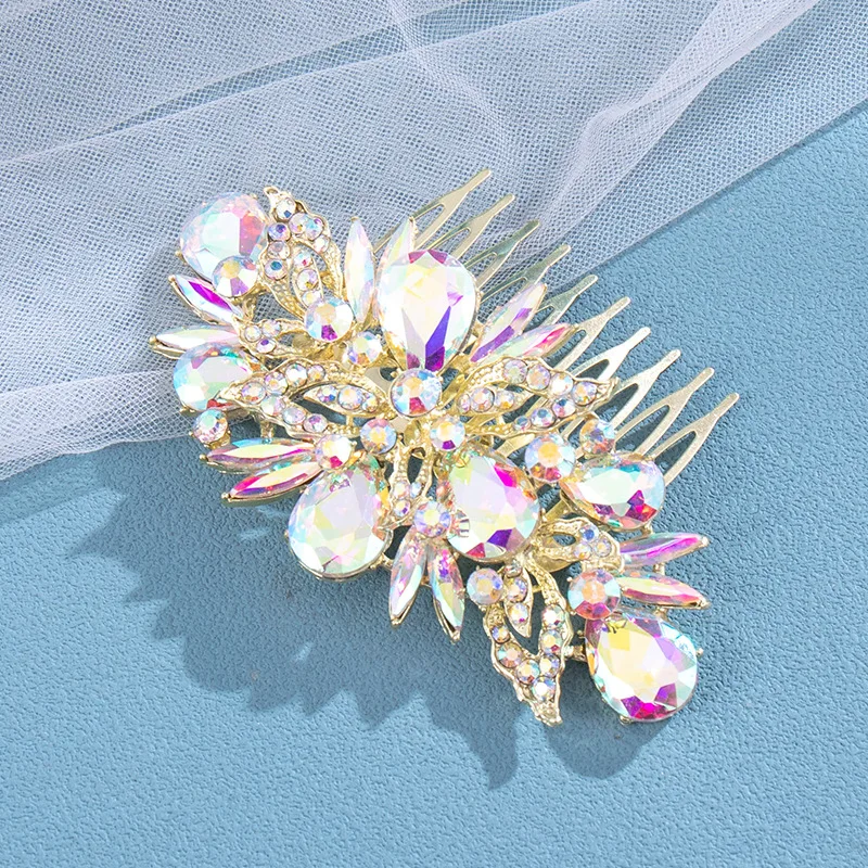 Fashion Rhinestones Crystals Flower Leaf Wedding Bridal Headpieces Accessories Women Jewelry Hair Combs