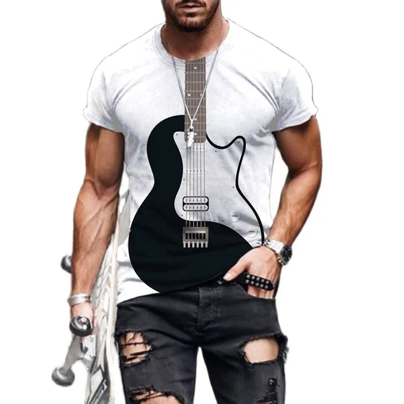 

2023 Men's New Musical Instrument Guitar 3D Printed T-shirt Funny Street Plus Size Fashion Casual Sportswear Round Neck Cool Top