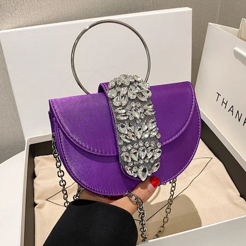 

Diamond Luxury Handbags for Women Trend Cute High Quality Crossbody Saddle Bag Lady Party Leather Fashion Female Shoulder Bag