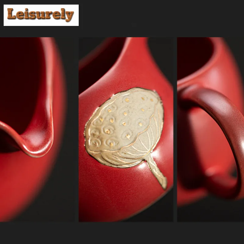 115ml Japanese Coarse Pottery Tea Pitcher Zen Relief Lotus Handheld  Serving Cup Cha Hai Household Justice Cup Cafes Accessories