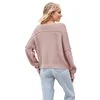 2024 Autumn/Winter Fashion New V-neck Solid Color Off Shoulder Loose Solid Color Knitted Shirt for Women 5
