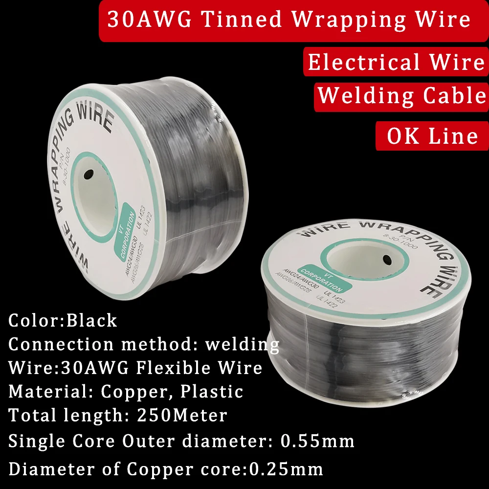 

250 м 30awg Ok линия, Луженый Электрический перемычка, обмотка провода, одинарный сердечник, кабель для пайки ПП для монтажной платы, PCD, проверка ремонта