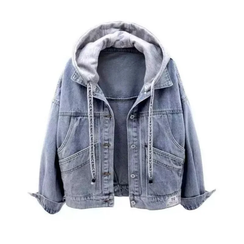 

Deeptown Blue Denim Jacket Women Korean Fashion Zipper Hooded Jean Jackets Female Streetwear Kpop Outwear Loose Aesthetic Coats
