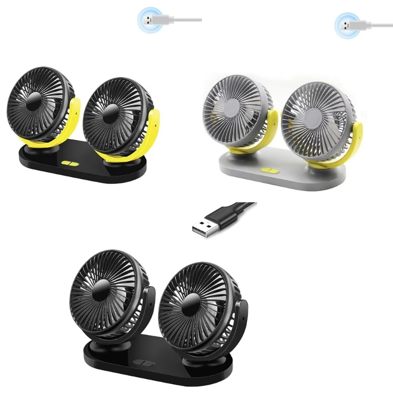 

Dual-Head Electric Fan Portable Car Vehicle Fan Vehicle Mounted USB Fan Strong Wind Desk Fan for Vehicles, SUV, RV,Boats