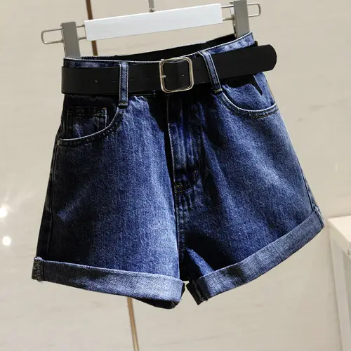 캐주얼 하이 웨이스트 데님 반바지 a라인 핫팬츠 여성용, 새로운 단색, 느슨한 와이드 레그, 한국 스타일, 패션, 여름 4