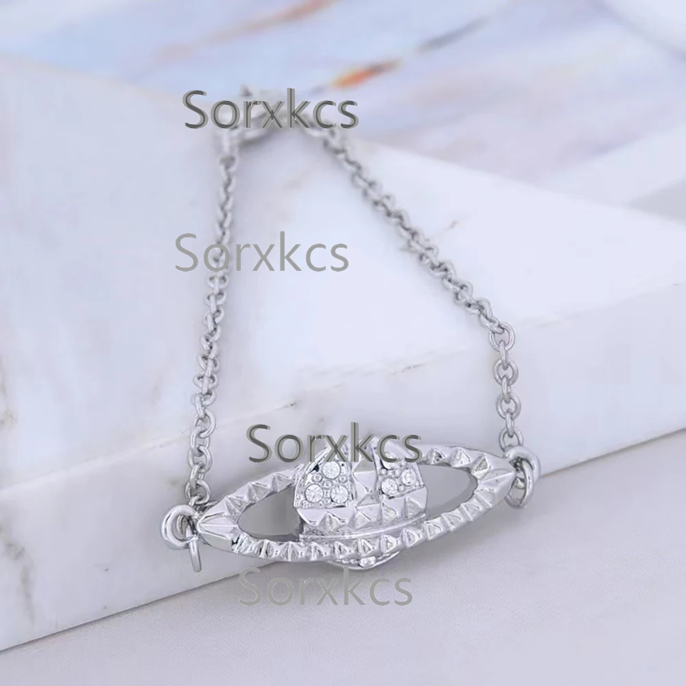 

Jewelry Rivet White Blue Purple Diamond For Saturn Pendant Bracelet For Women's Fashion Jewelry Luxury Brand 925 Silver Bracelet