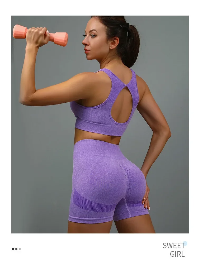 Women's Seamless Yoga Set Hollow Back Bra and Shorts