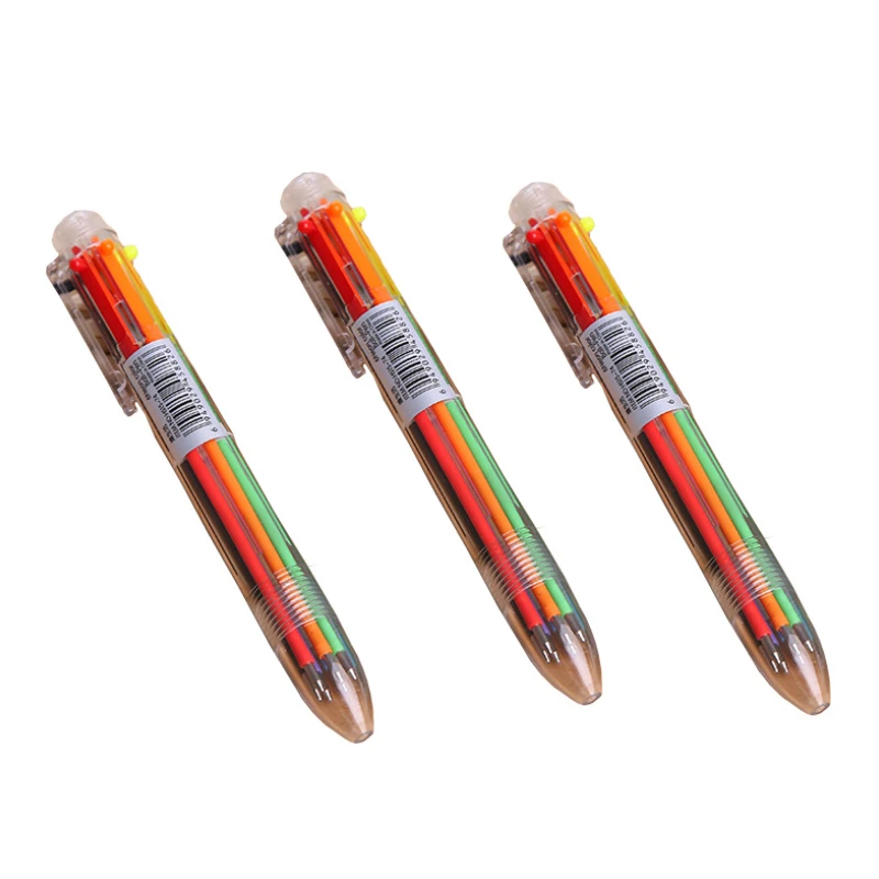 100 Pcs Business Cartoon Multi-color Ball Point Pen Press Moving Pen Color Personalized Oil Pen 6 Color Student Office Supplies