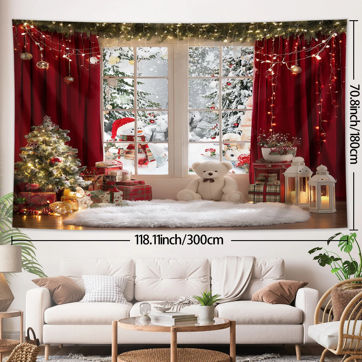 1 Stück Weihnachts-Wandteppich, festliche Weihnachts-Schneelandschaft, Weihnachtsbaum-Hintergrunddekoration, Banner, Poster, Dekoration, Wandteppich – Detail 8