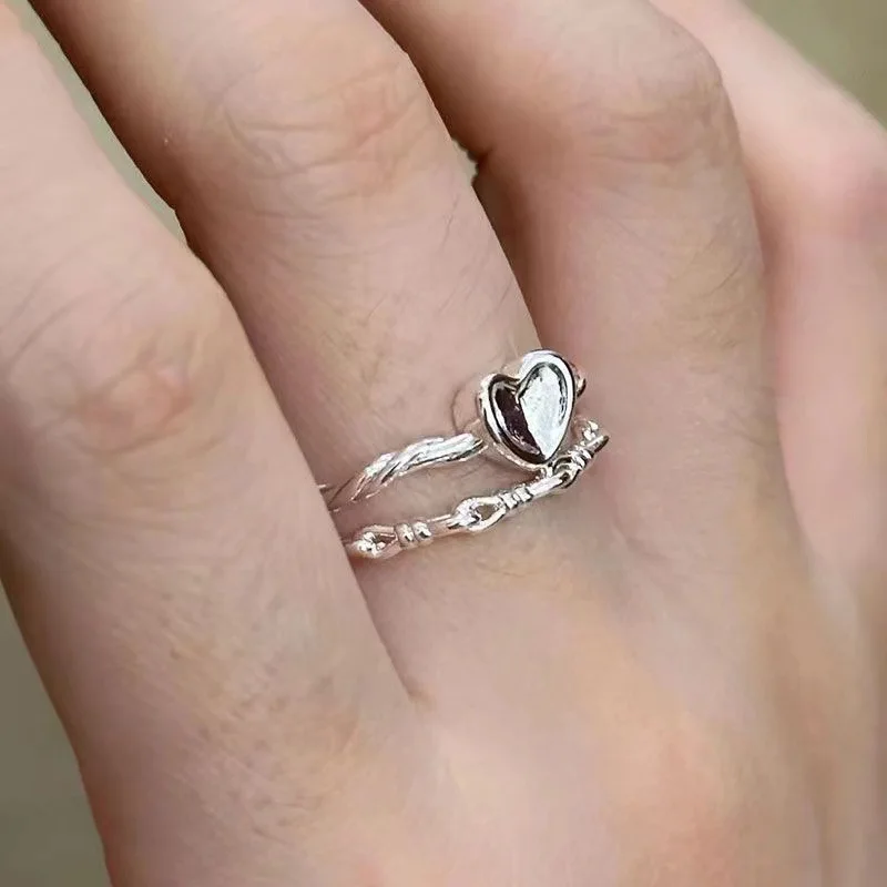 2Pcs Minimalism Heart Rings for Women Opening Weave Ring Engagement Wedding Jewelry Fashion Girlfriend Gifts for wedding rings, finger rings, fashion rings, engagement rings, fashion ring, metal rings