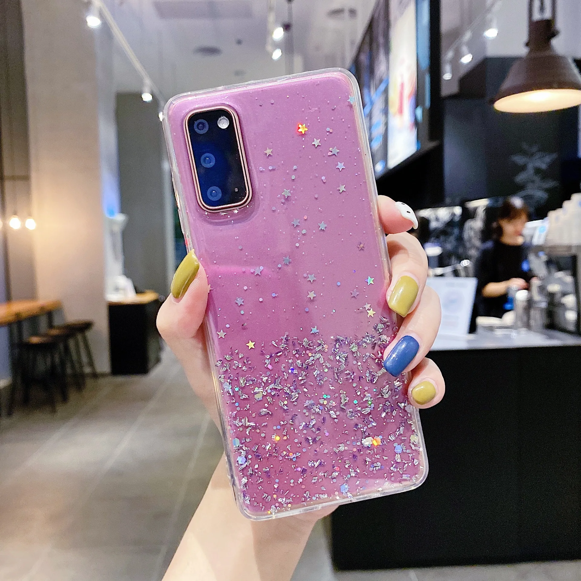per Oppo A78 A58 A57 A17 Reno 10 9 7 8T Pro Plus Find X5 Custodia in lamina d'argento Paillette Epossidica Cover morbida trasparente Anticaduta Fundas_voghion.com