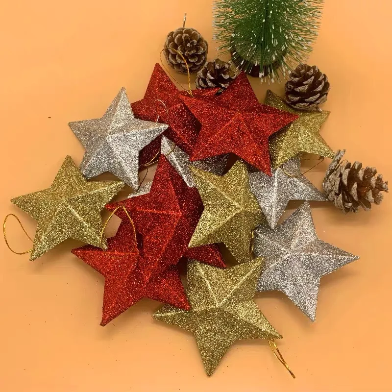 Gold Glitter Star Ornaments Christmas Tree Hanging Pendant Christmas Decorations for Home Navidad New Year Party DIY Gift