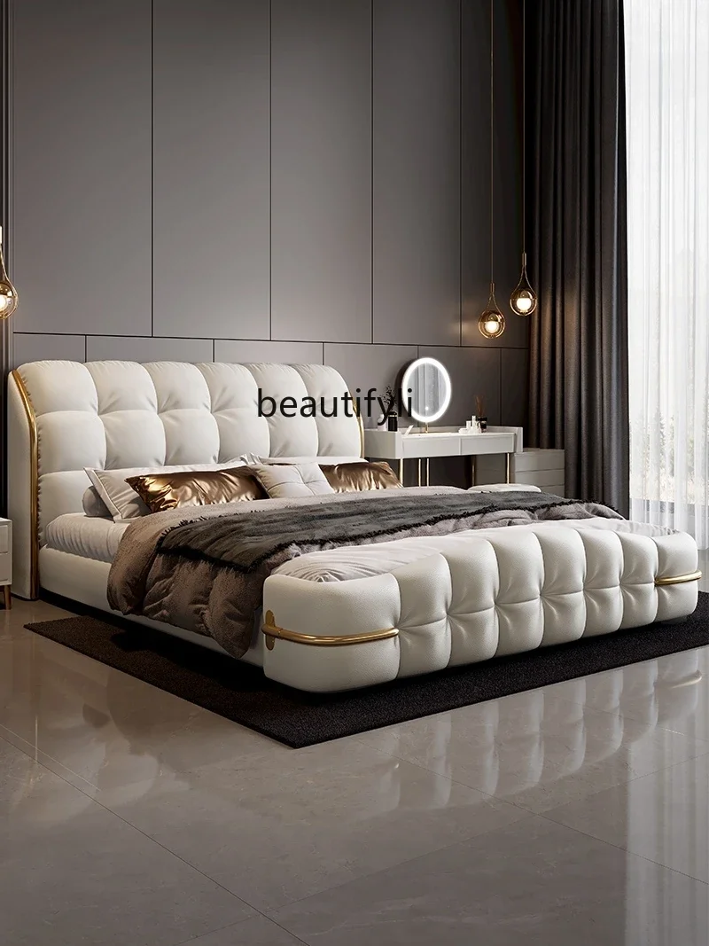 

Italian Style Light Luxury Luxury Marriage Bed Large Soft Bag Backrest Leather Bed Simple Modern Bedroom Double Bed