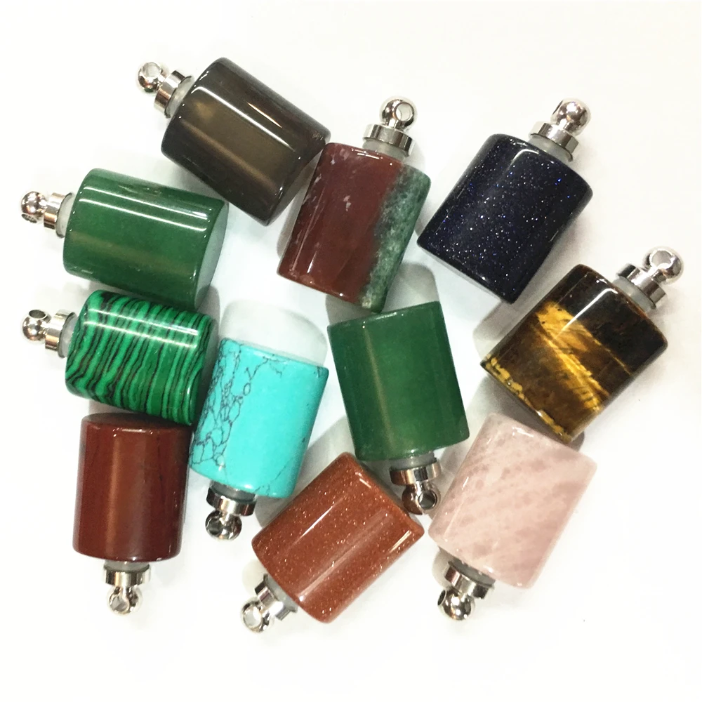 New 3pc Natural Stone Oil Diffuser Perfume Bottle Crystal Pendants Turquoises Indian Agates Gold Sands Oil Diffuser Pendant