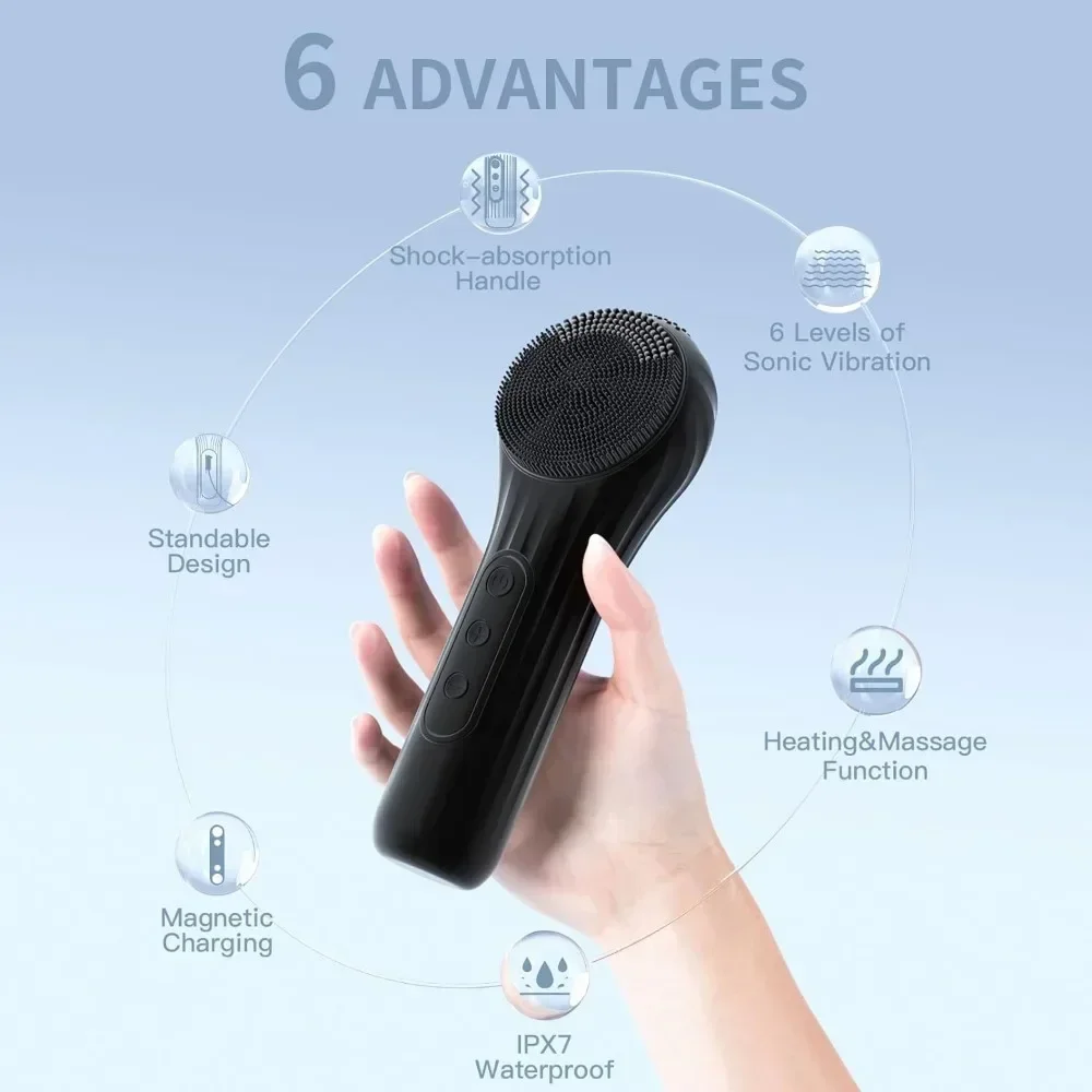 Electric Powered Facial Cleansing Brush IPX7 Waterproof Soft Silicone Face Scrubber Exfoliator Vibrating Sonic Face Massager