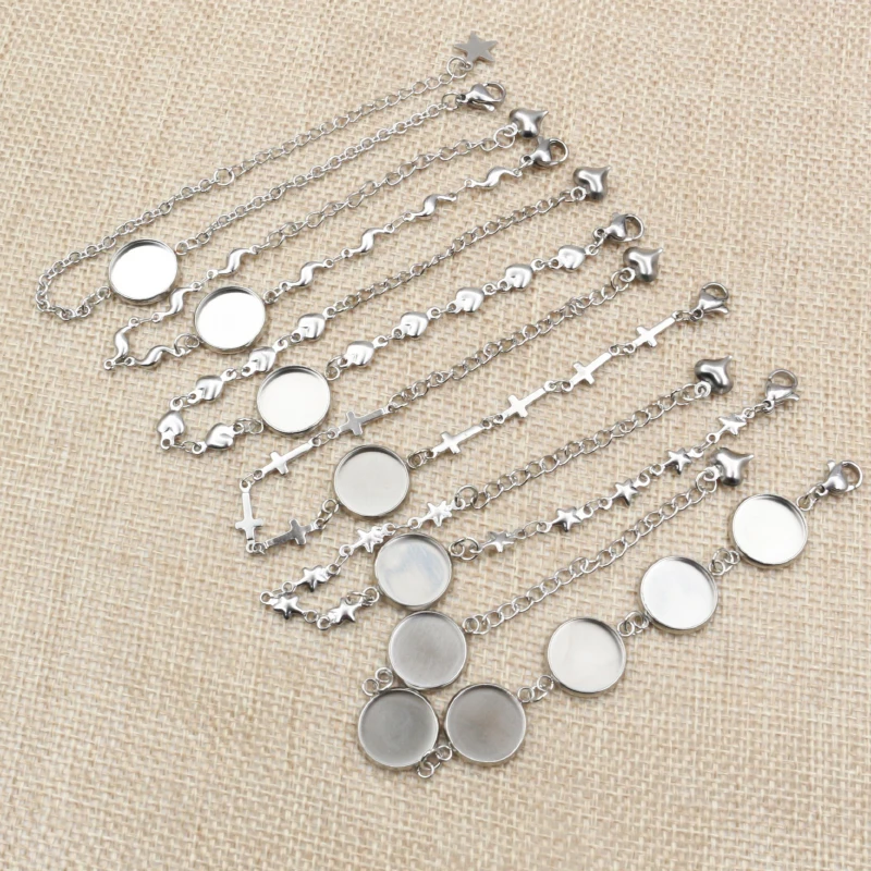 2pcs 12mm 14mm 16mm 18mm 20mm 316 edelstahl Bangle Basis Armband Blank Erkenntnisse tray Lünette Einstellung Cabochon Cameo