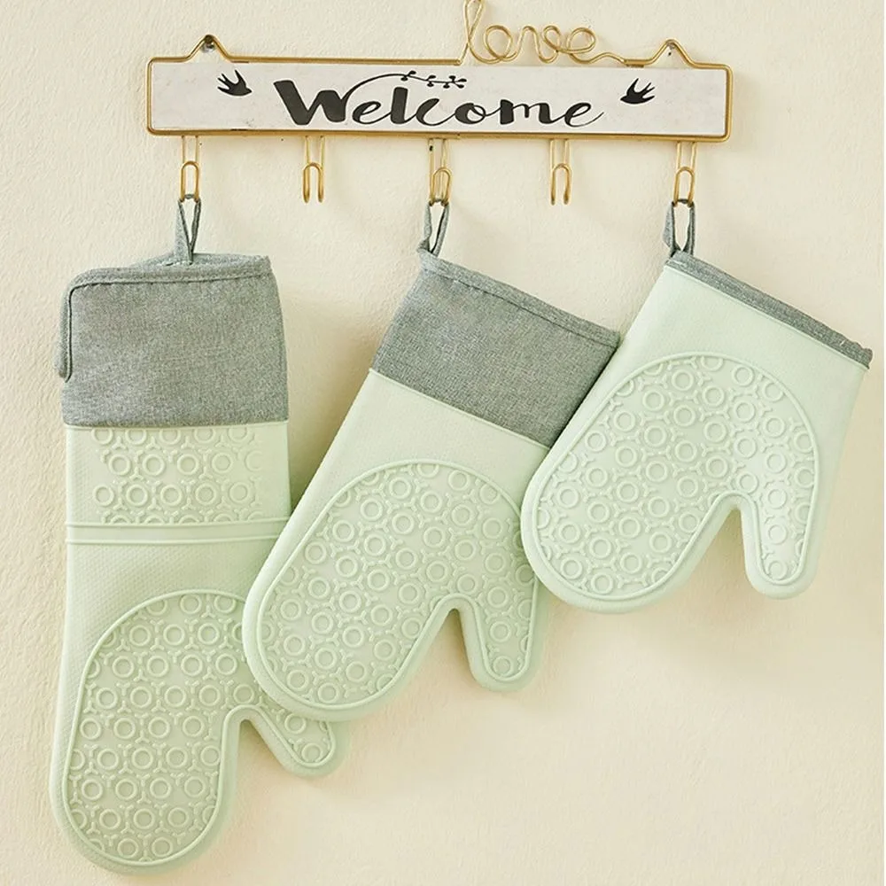 Soft Lining Heat Silicone Oven Mitt Heat Insulation Thickened Cotton Kitchen Mitten Anti-Scalding Household Glove Cooking