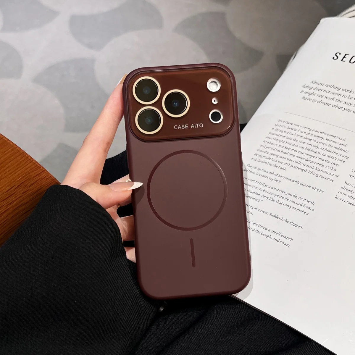 Liquid Silicone MagSafe Magnetic Shockproof Phone Case with Large Window Protect Cover